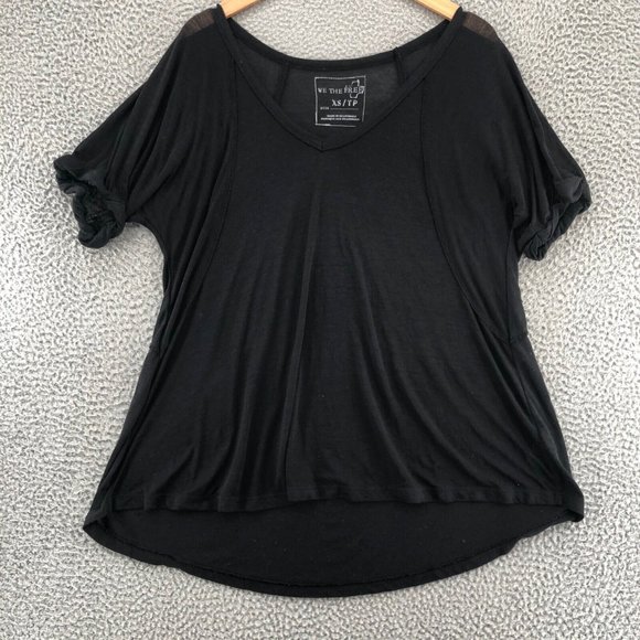 We The Free Shirt Womens Extra Small Black Short Cuff Sleeves Tee Flowy Sheer - Picture 1 of 9